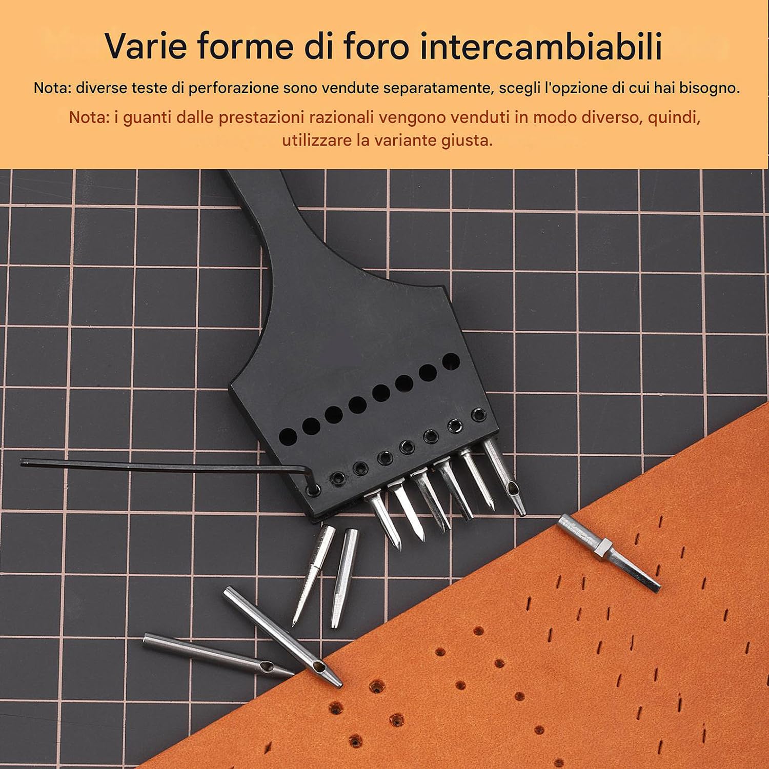 WUTA Set di punzoni per pelle, 3ª generazione Professionale Set di punzoni per pelle, inserti intercambiabili per diamante, olive, fori rotondi (4mm-2+4+8)
