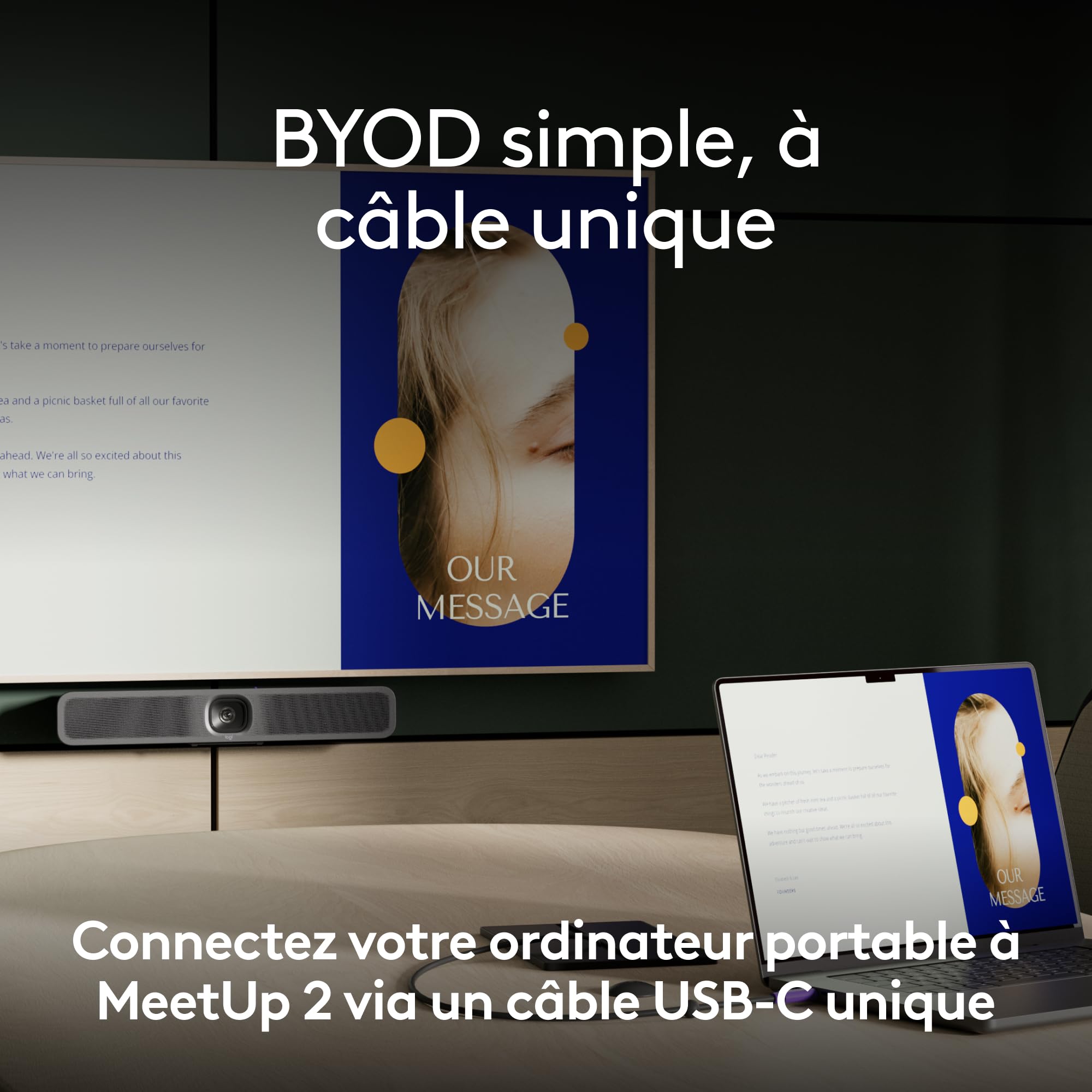 Logitech câble USB actif, Connexion BYOD à câble unique avec MeetUp 2, Accessoire de visioconférence pour petites salles