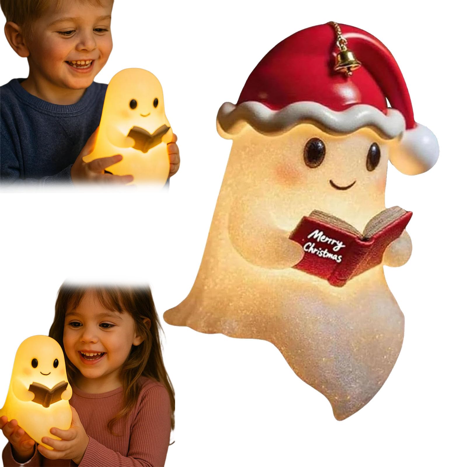 Der Kleine Nachtgeist Lamp, LED Ghost Reading Lamp Sitting, 3D Halloween Decorative Night Light, A Little Ghost That Provides Warmth and Light, Cute Ghost for Readers and Book Lovers (B)