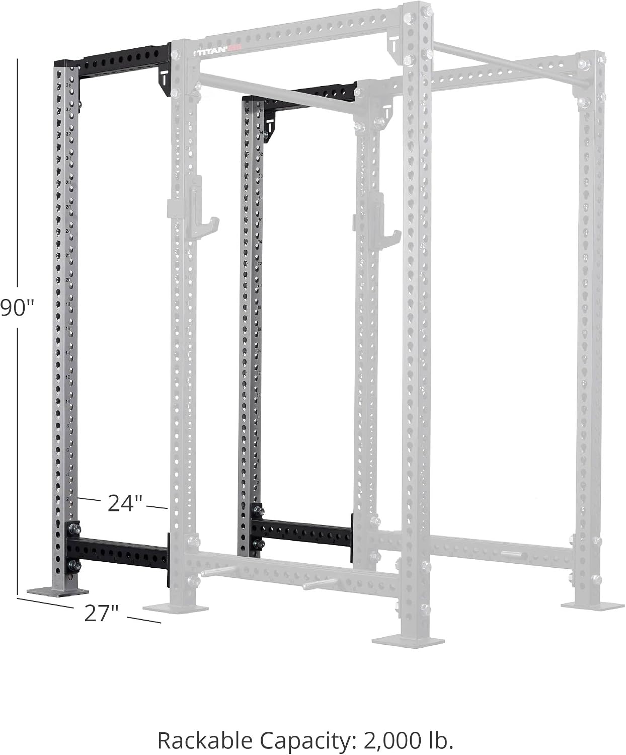 Titan Fitness Titan Series 90" Bolt-Down Silver 24" Power Rack Extension Kit, Rackable 2000 LB Capacity, Weightlifting and Strength Training
