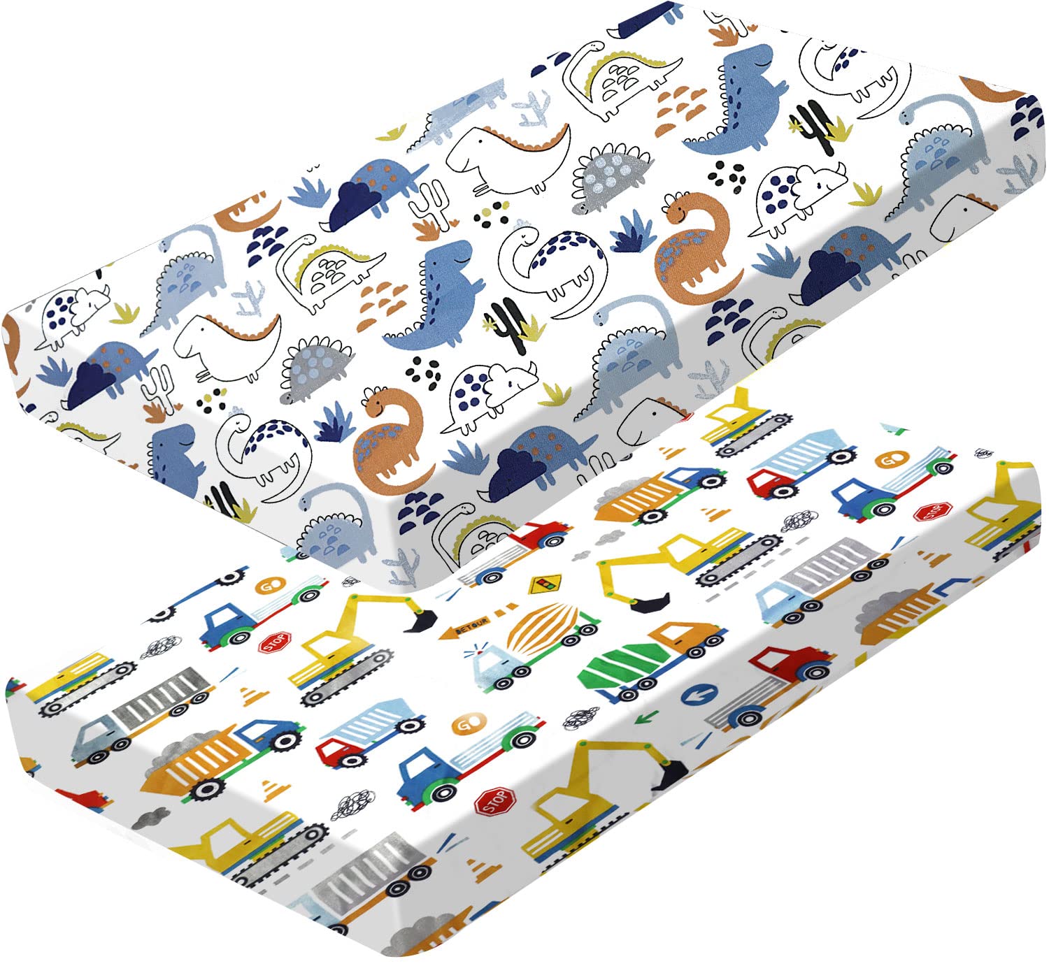 Baby Amabc Men's Car+Dinosaur 2 X Cot Fitted Sheets 120 X 60Cm | Bedding For Cot Bed | Soft & Breathable Sheets For Standard Crib And Toddler Mattresses Fully Elasticated Skirt Breathable Easy Care