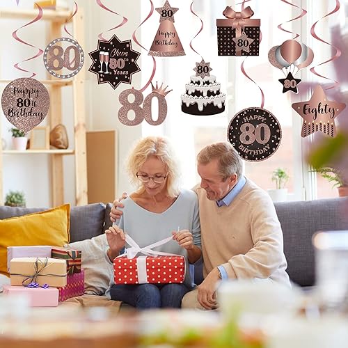 Miniatura 2 de Decoración de techo de remolinos colgantes para fiesta de cumpleaños número 80, 80 espirales colgantes de papel de aluminio con recortes para 80