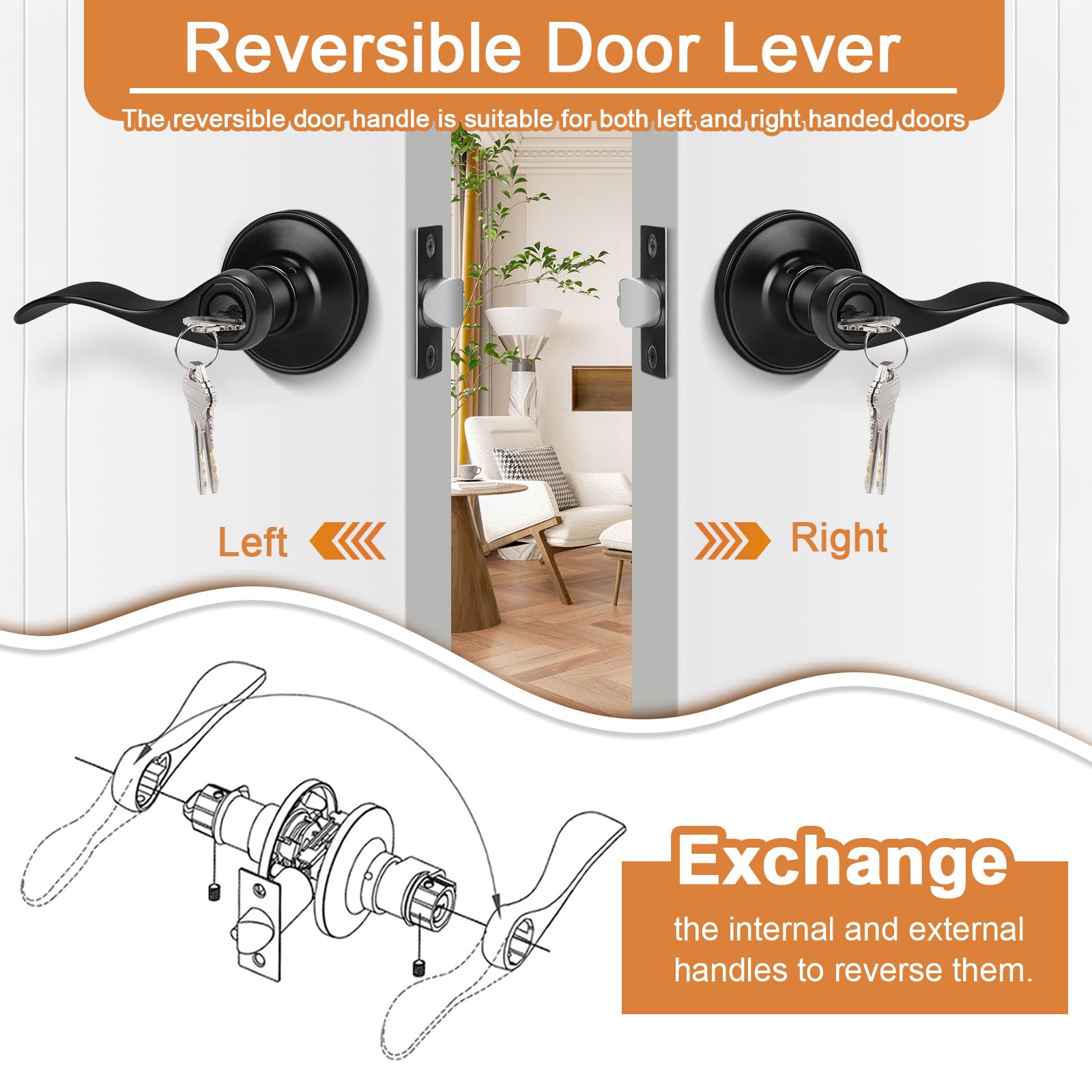 Probrico Black Entry Knobs - Keyed Alike Lockset -5