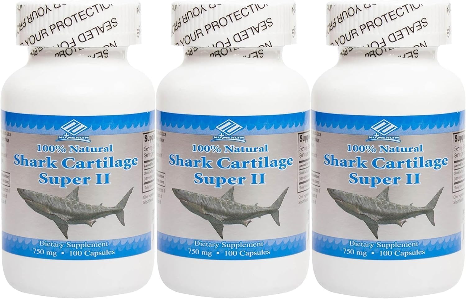 CENPAC Authorized Dealer Nu-Health Shark Cartilage 3X100 Capsules - Shark Cartilage, a Dietary Supplements for Women and Men. Made in USA, Total 300 Capsules.