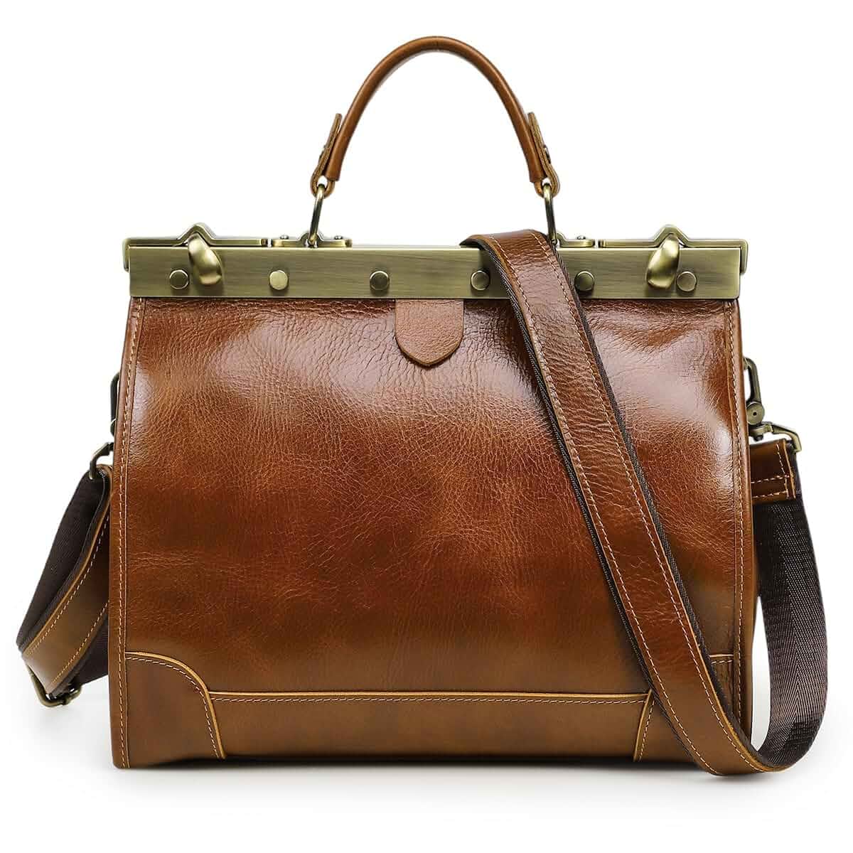 CONTACTS Full Grain Leather Doctor Bag Purse for Women Top Handle Handbag Vintage Satchel Shoulder Bag