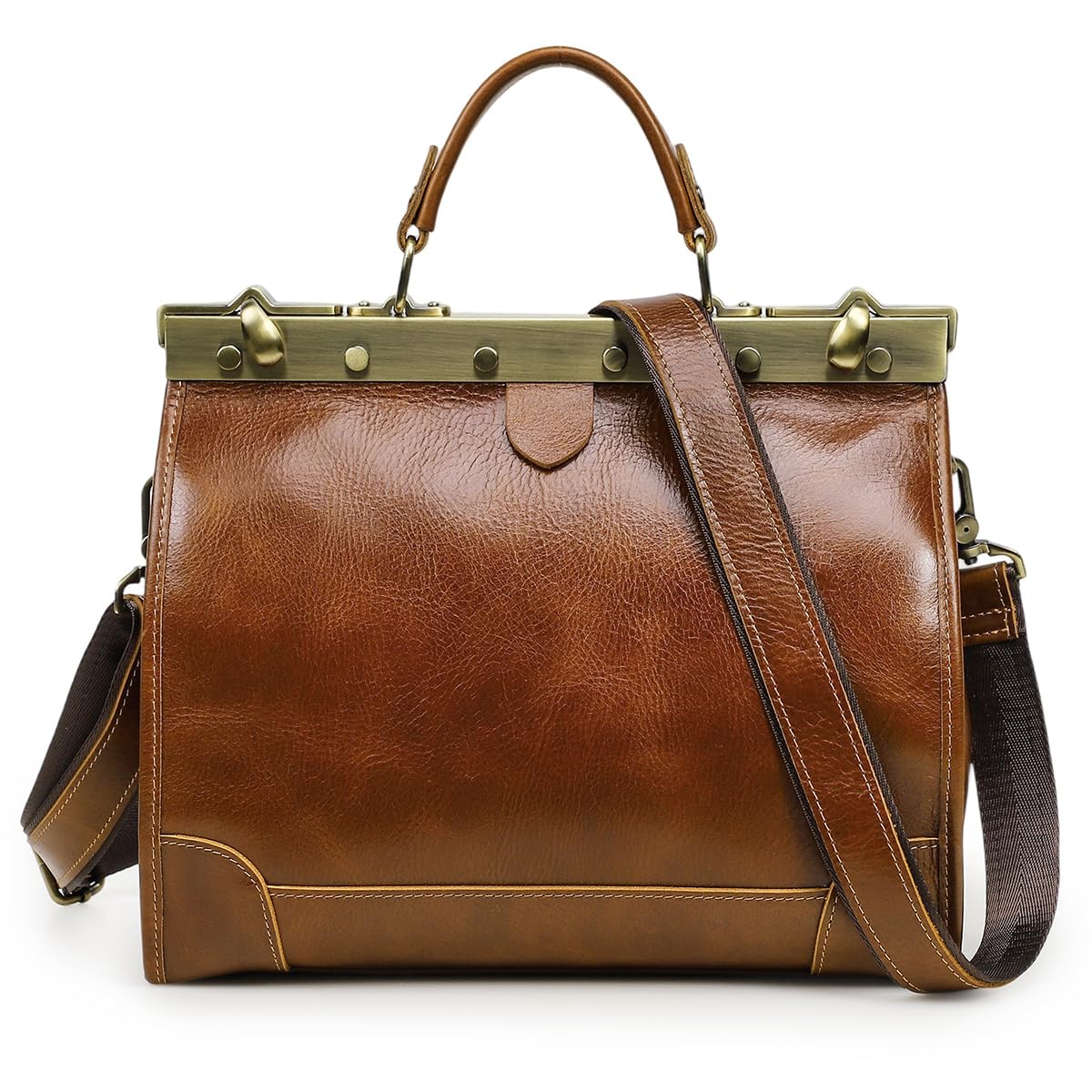 CONTACTS Full Grain Leather Doctor Bag Purse for Women Top Handle Handbag Vintage Satchel Shoulder Bag Tote Bag