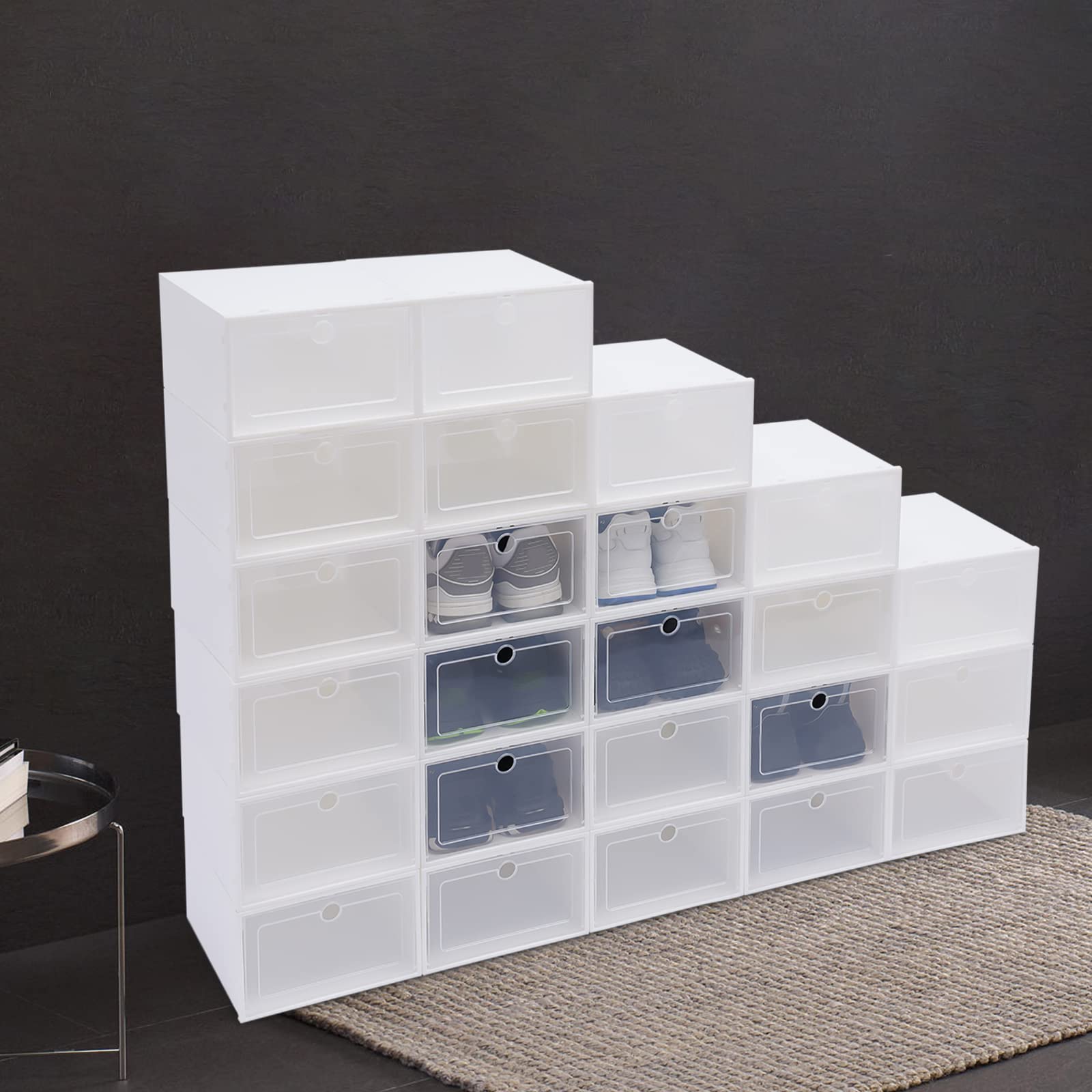 24 cajas transparentes para zapatos, de plástico, apilables, fáciles de montar, ahorran espacio, 33 x 23 x 14 cm