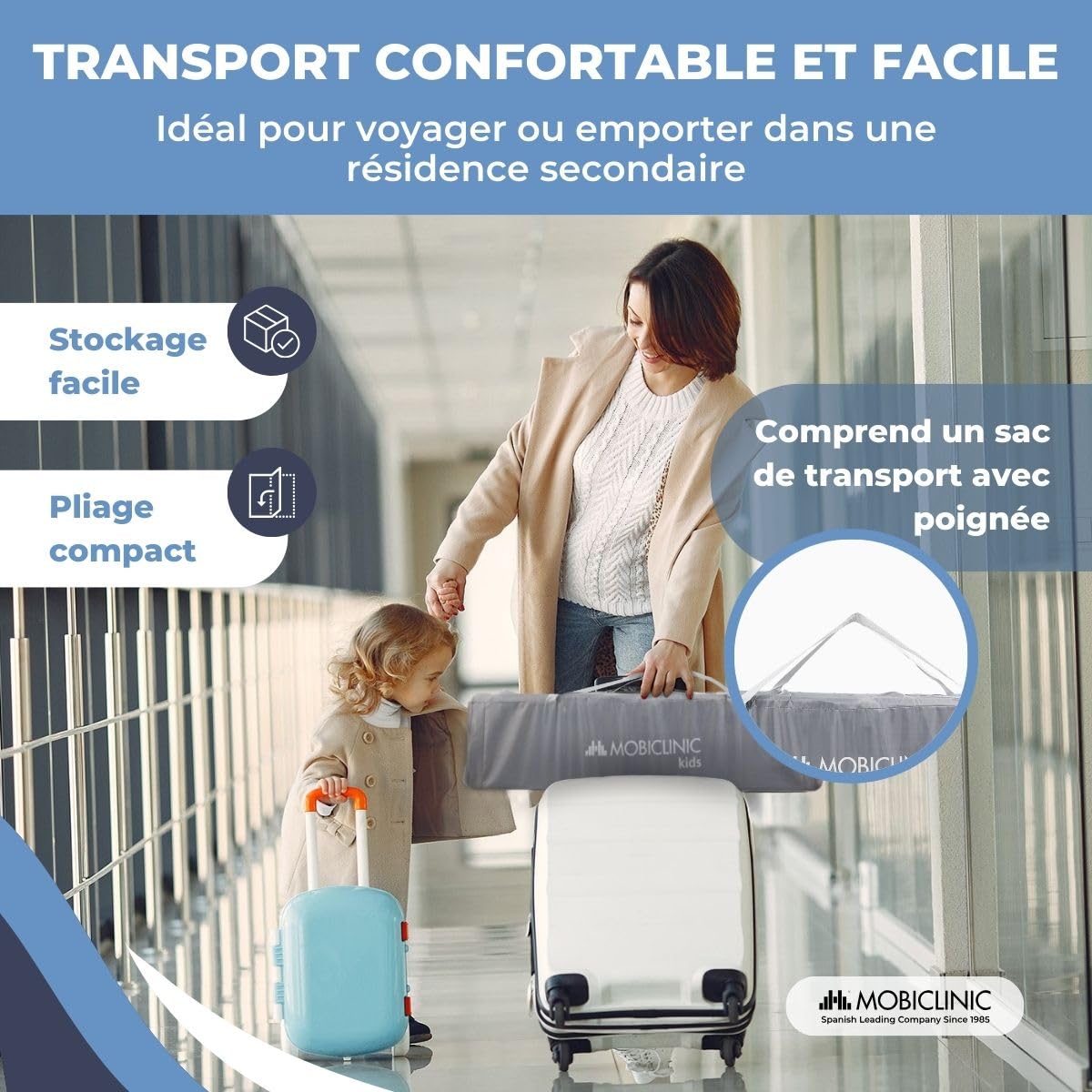 Mobiclinic®, Parc pour Bébé, 2 en 1, Lit de Voyage, Sac de Voyage, Pliable, Entrée Latérale, Parc pour Bébé, 0-3 ans, Sleepland, Filet respirant, 2 Roues avec Frein, Matelas Amovible