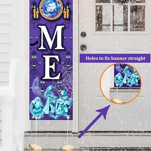 Miniatura 5 de Haunted House - Decoraciones de Halloween, 71 x 12 pulgadas, letrero de bienvenida con texto en inglés "Welcome Foolish Mortals", cartel para puerta