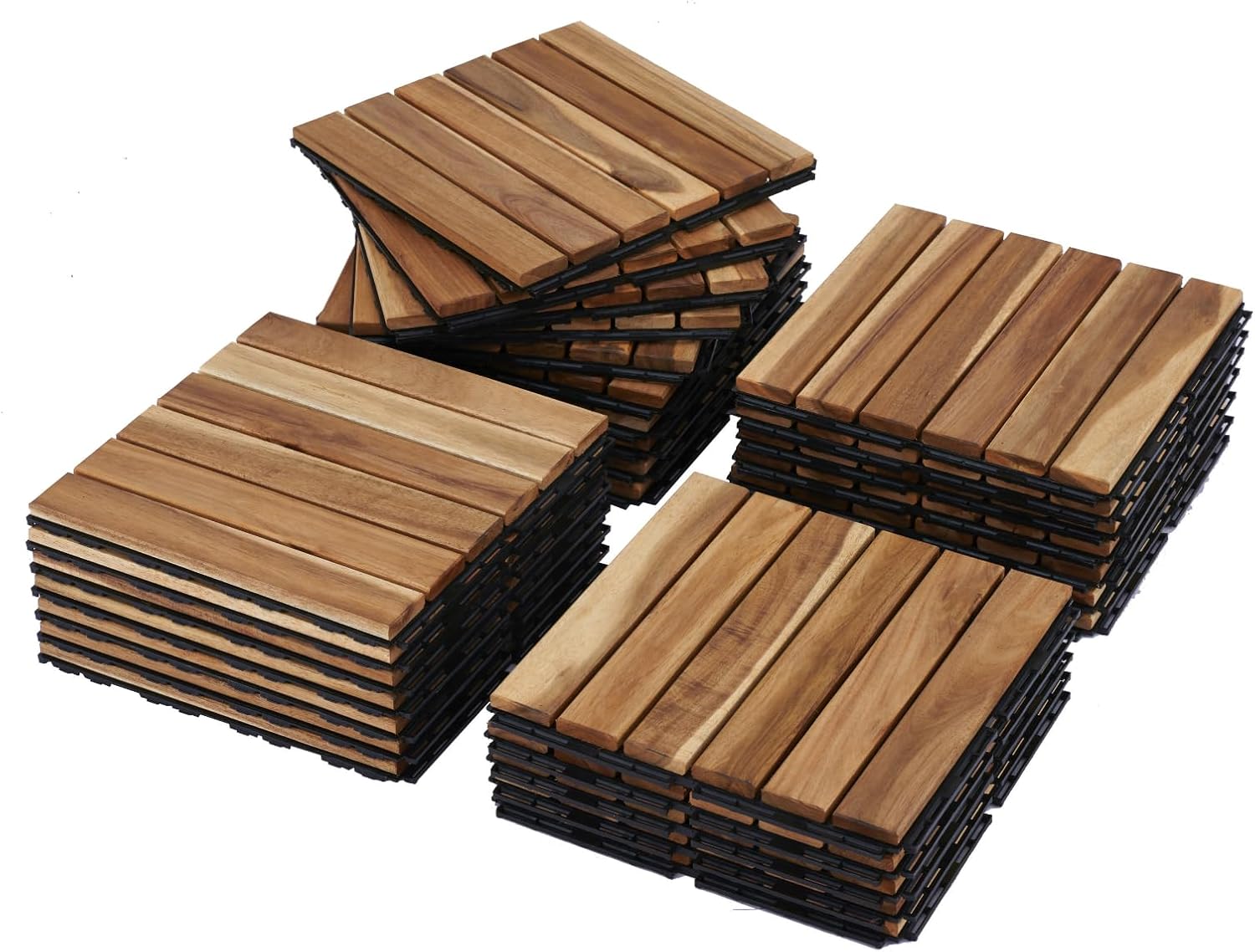 20 Pcs Interlocking Outdoor Tiles - 12" X 12" Decking Tiles with Striped Pattern, DIY Deck Tile Outdoor Waterproof for Balcony, Backyard, Poolside, Easy to Assembly (20, Teak Yellow)