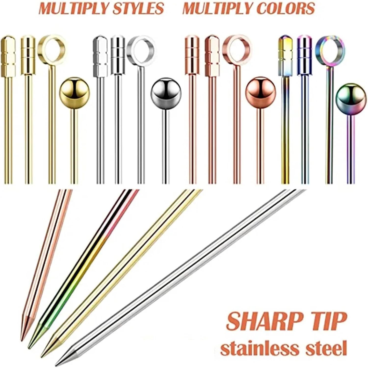 40Pcs 304 Stainless Steel Food Picks Reusable Cocktail Sticks Reusable Drink Picks Toothpicks Fruit Picks(Gold 2)