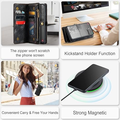 Miniatura 70 de SZHAIYU 2 in 1 Detachable for Samsung Galaxy S23 Ultra Wallet Case with Card Holder, Retro Premium Flip Leather Cover Magnetic Zipper Pocket Phone