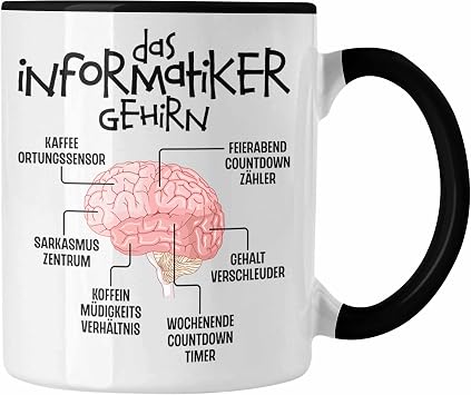 Trendation - Computer Scientist Brain Mug Gift Funny Saying Software Developer Nerd Gift Idea Programmer Coder IT Technician (Black)