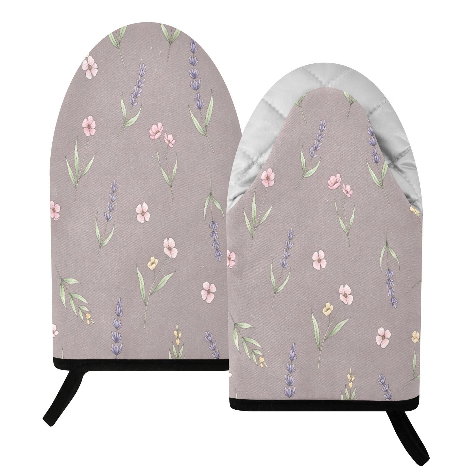 BURSTDDY Lavender Oven Mitt,Heat Resistant Kitchen Mitts for Cooking
