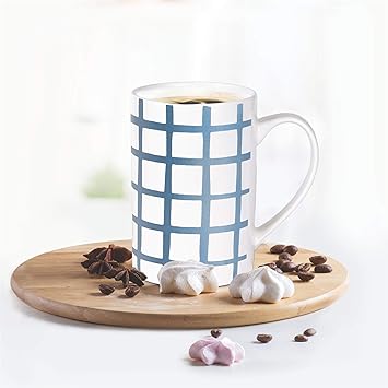 Treo By Milton Artisan Ceramic Mug, 1 Piece, 400 ml, Blue Checks | Coffee Mug | Tea | Milk | Smoothies | Dishwasher Safe | Microwave Safe