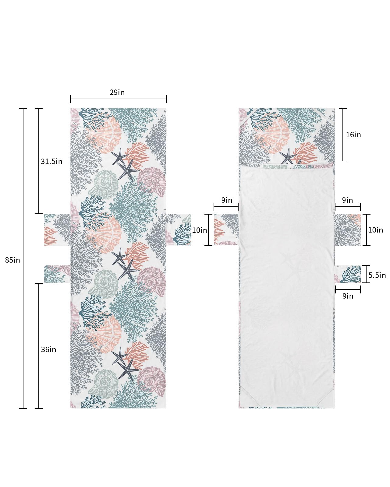 Teal Orange Red Coastal Beach Lounge Chair Towel Cover, Soft Chaise Lounge Towel with Side Pockets Patio Pool Chairs Cover for Beach/Pool Sunbathing 29x85 Summer Beach Coral Nautical Seaside