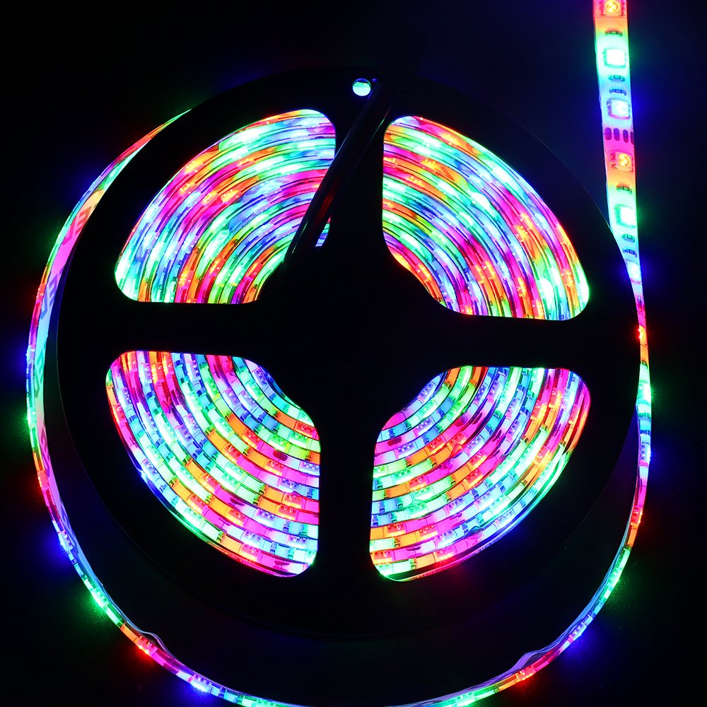 XUNATA 16.4ft 24V 5050 LED Strip, RGB 300 LEDs Flexible Tape Lights for Home Decoration, Non-Waterproof