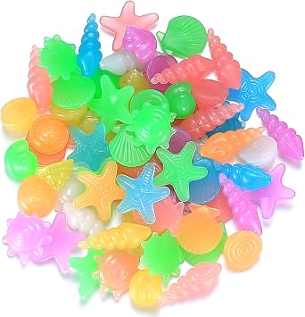 150 Pcs Glowing Pebbles, Glow in the Dark Stones Rocks Conch Shells Starfish, Colorful Luminous Cobblestones, Decorative Gravel Pebbles Stones Rocks for Aquarium Fish Tank Garden Decoration