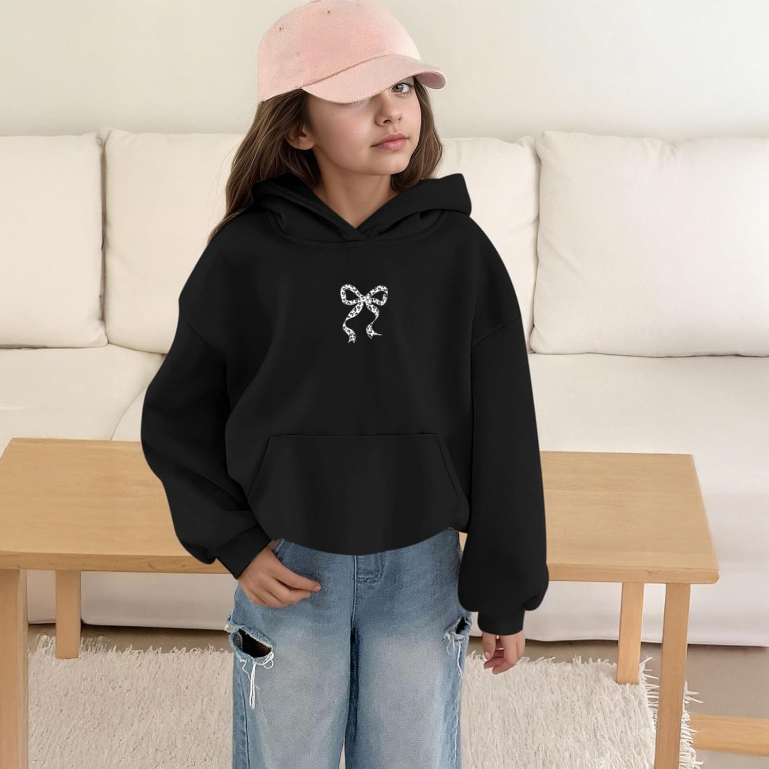 Bow Hoodie for Girls Kids Graphic Cute Hoodies Girl's Leopard Sweatshirts Prints Casual Pullover Sweatshirt