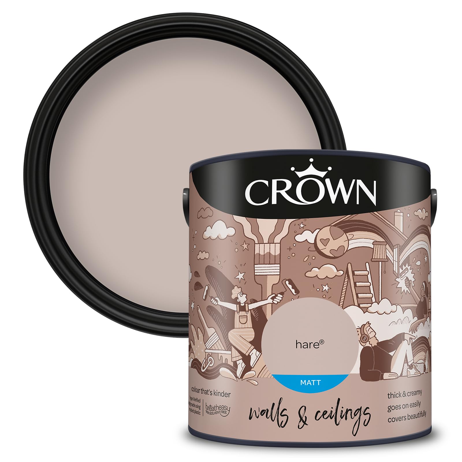 Crown Beige Matt Emulsion Paint, 2.5L, Hare 15.30 cm x 15.30 cm x 16.10 cm