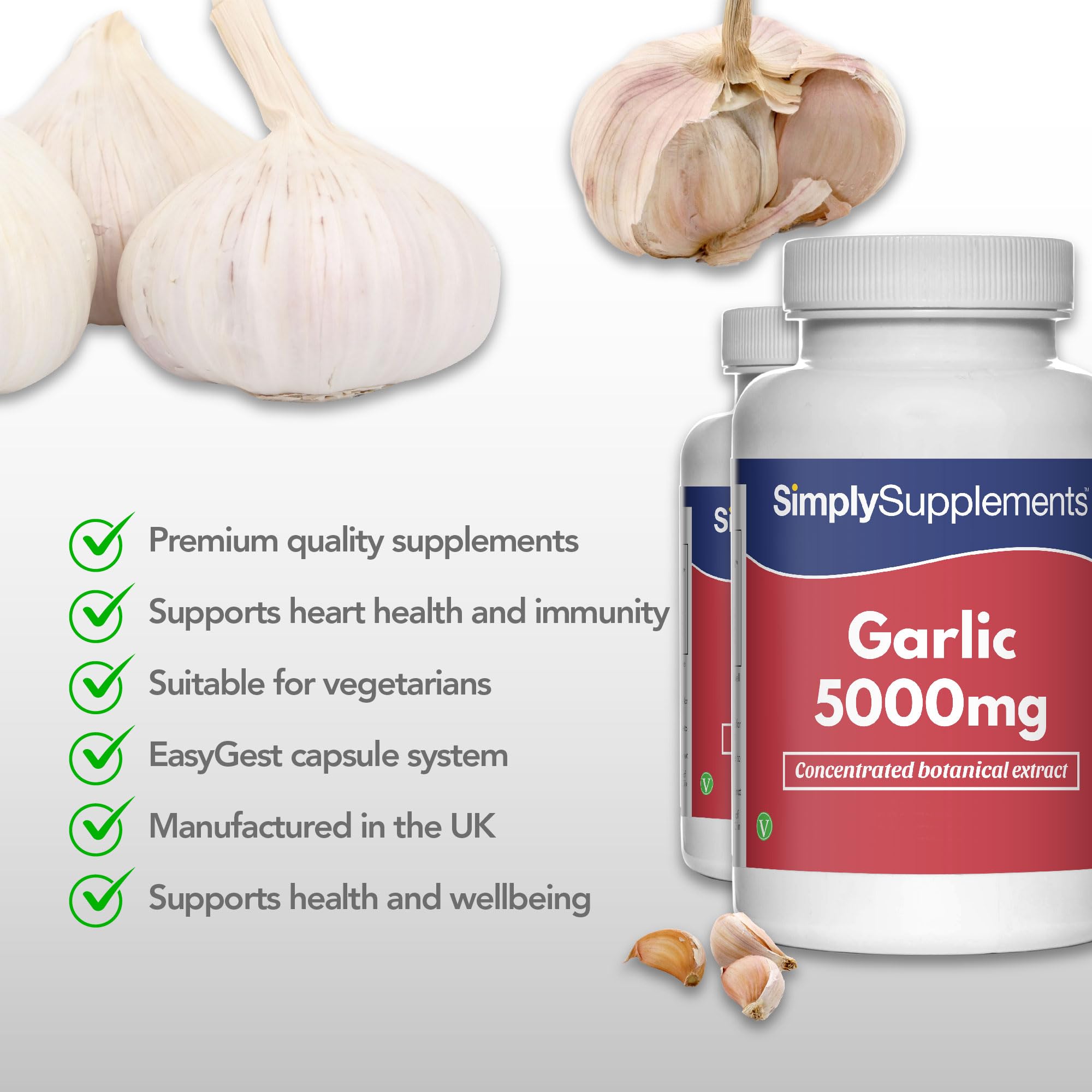 Cápsulas de ajo de alta potencia | Ayuda a la salud inmunológica | Con vitamina C, hierro y tiamina | Apto para veganos | 360 cápsulas = 6 meses de suministro | Fabricado en el Reino Unido