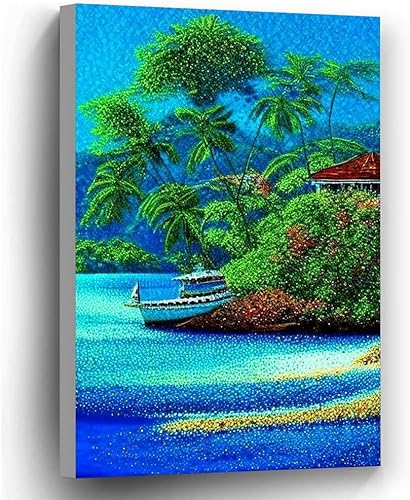 Miniatura 1 de 8X10 Isla de Roatán Honduras Puntillismo Estilo Tropical Destino Sala Dormitorio Oficina Decoración habitación de los niños impreso foto papel cartel
