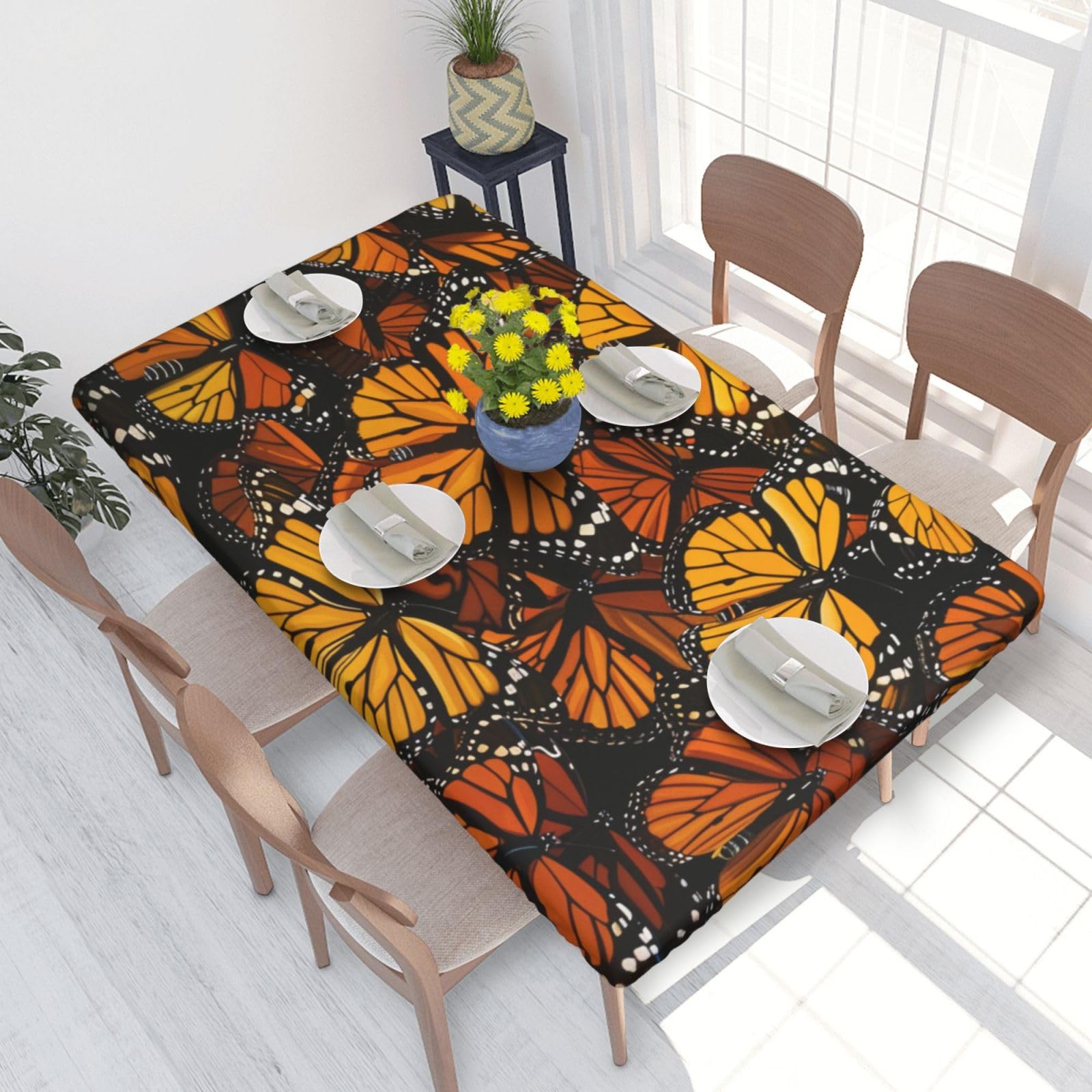 WPKJU Heaps of Orange Monarch Butterflies Printed Tablecloths 4ft Rectangular Table Covers Washable Polyester Decorative Table Cloth for Dining Table Picnic Wedding