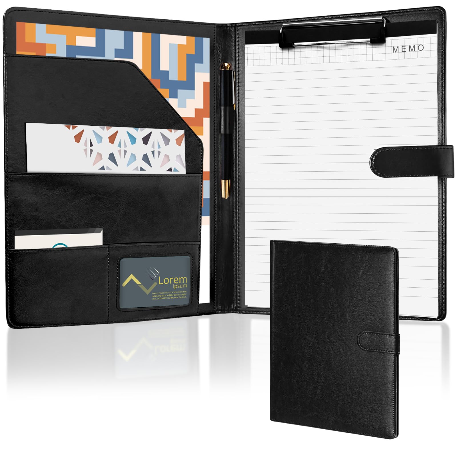 A4 Clipboard Folder Conference Folder, Professional Office Portfolio Folder, PU Leather Business Organiser Folder A4 Portfolio Foldover Clipboard (Black)