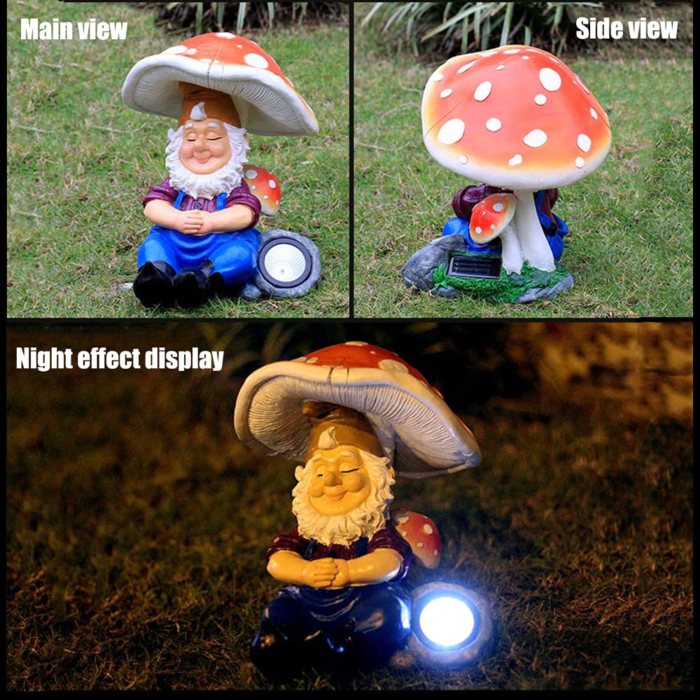 Garden Gnome ogrodowy posąg gnomów na zewnątrz gnomy led słonecznych ozdoby figurki, ręcznie malowane warunkowe, gigantyczne wystrój trawnika Smurf, oświetlenie 8h, b