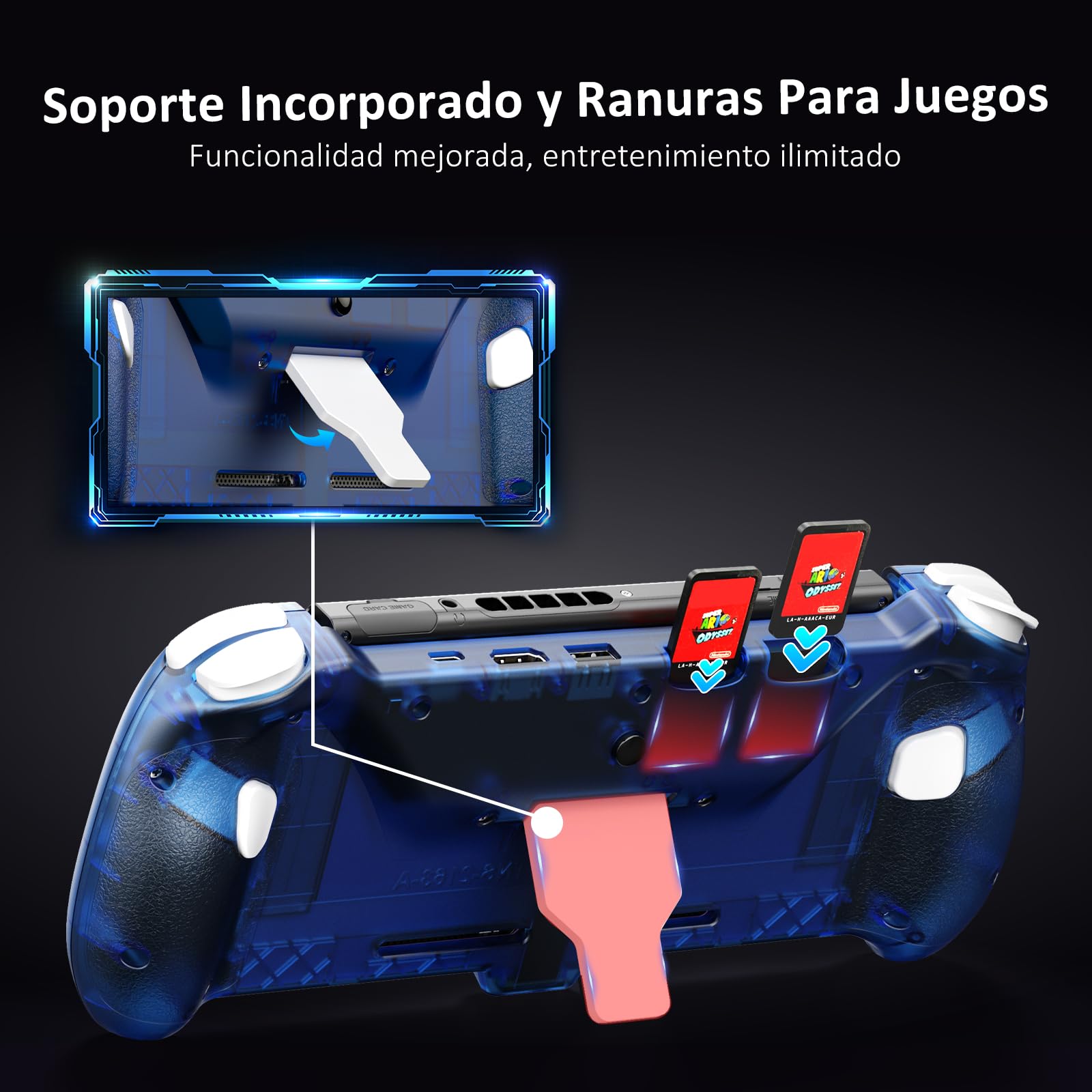 NexiGo Hall Effect Gripcon (Gen 2) with Kickstand and HDMI out for TV Docking, Hall Sensing Joystick for Nintendo Switch/Switch OLED, Handheld Mode, 4K/1080P Supported HDMI and USB 3.0 Port, Blue