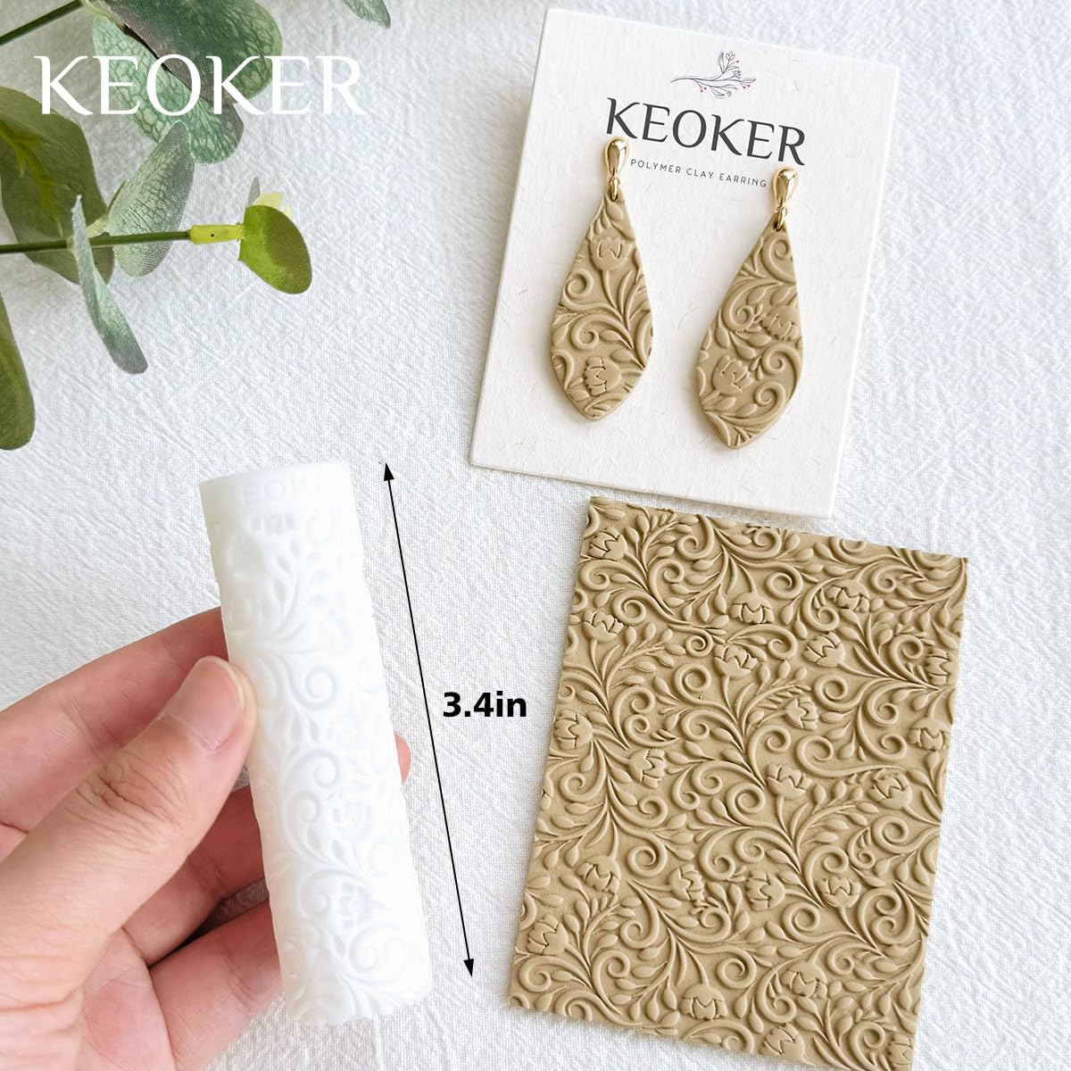 KEOKER Polymer Clay Texture Roller, 3PCS Roller for Making Earrings Like Texture Sheets, Great with Clay Cutters (3pc Leaf All) - Image 4
