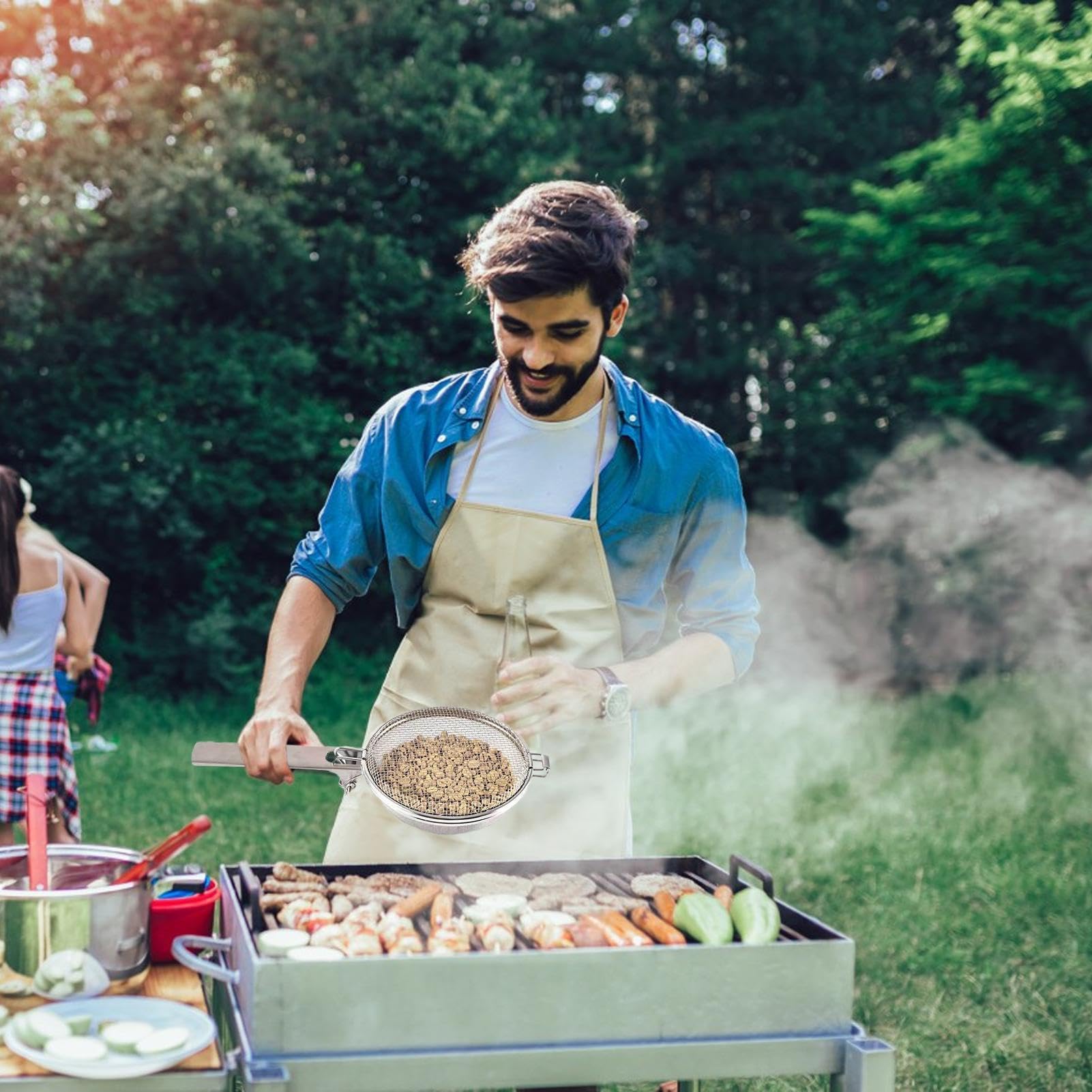 Cestino per griglia espandibile, cestino per griglia da esterno, in acciaio inox, per barbecue per grigliare all'aperto, verdure, pesce, gamberetti, verdure e kebab | in acciaio , per barbecue per grigliare all'aperto, verdure, pesce, gamberetti, verdure