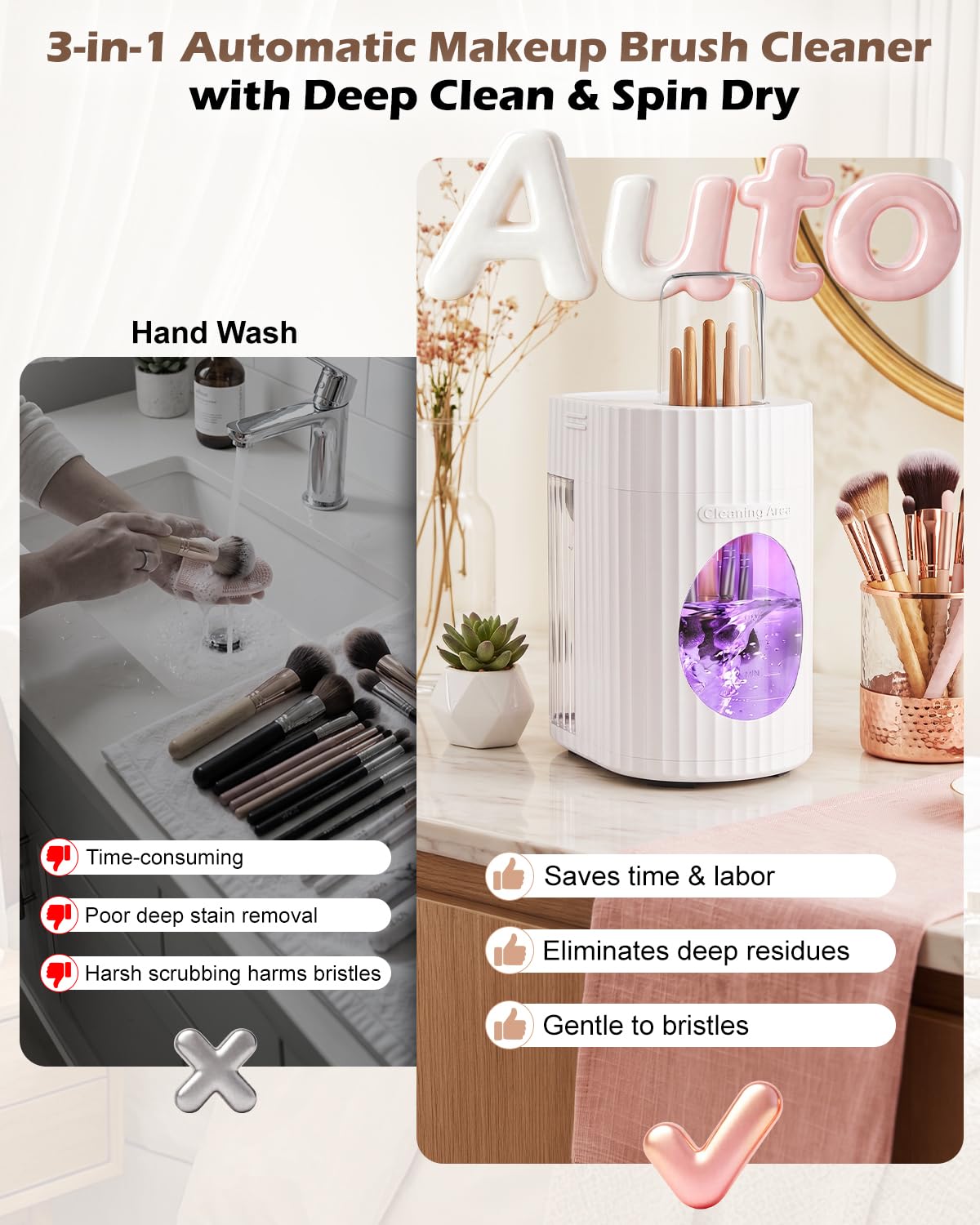 CloudValley Automatischer Elektrischer Makeup Pinselreiniger, 3-in-1 Tiefenreinigung, Trocknung und Aufbewahrung, Geräuscharmes Tragbares Gerät für Schönheitspinsel