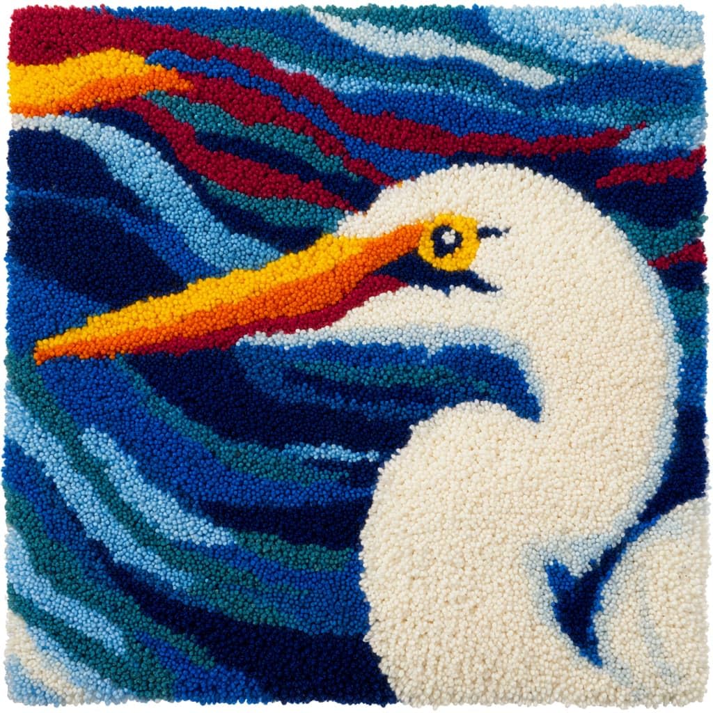 Taxpy Cushion Latch Hook Kits, Animal egret Handmade Pillowcase for Beginners DIY Pre-Printed Pattern Needlework Crochet Craft Kits 43X43cm