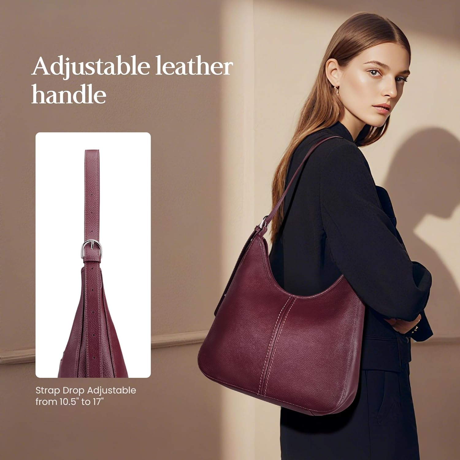 befen Genuine Leather Hobo Bags for Women, Top Grain Real Leather Women's Shoulder Bag Handbags Purses with Adjustable Strap - Image 3