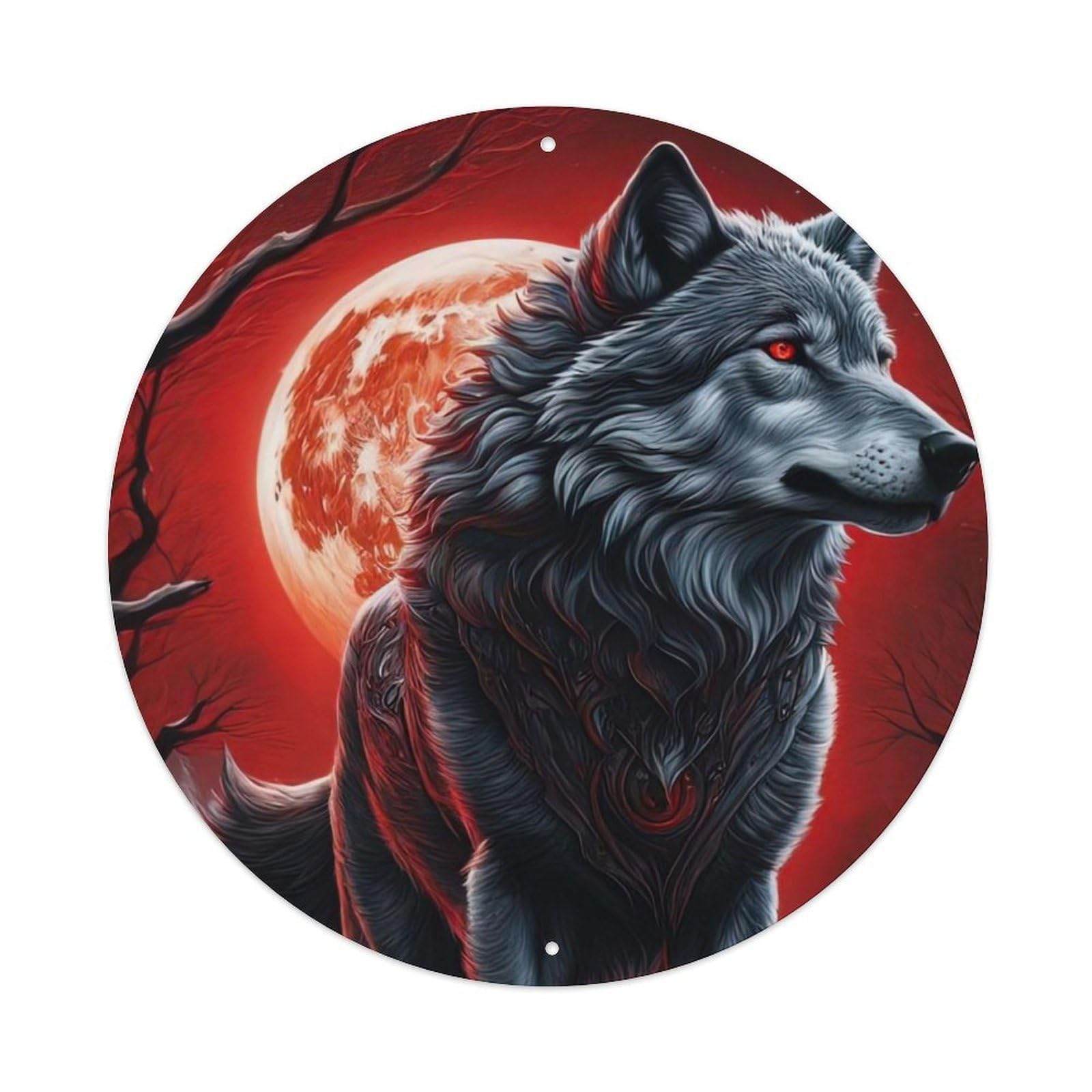 Wolf Under The Moonlight Animal Artwork Vintage Metal Tin Sign Plaque Wall Decor for Cafe, Club Bar, Office, Garden Metal Poster 8x8Inch