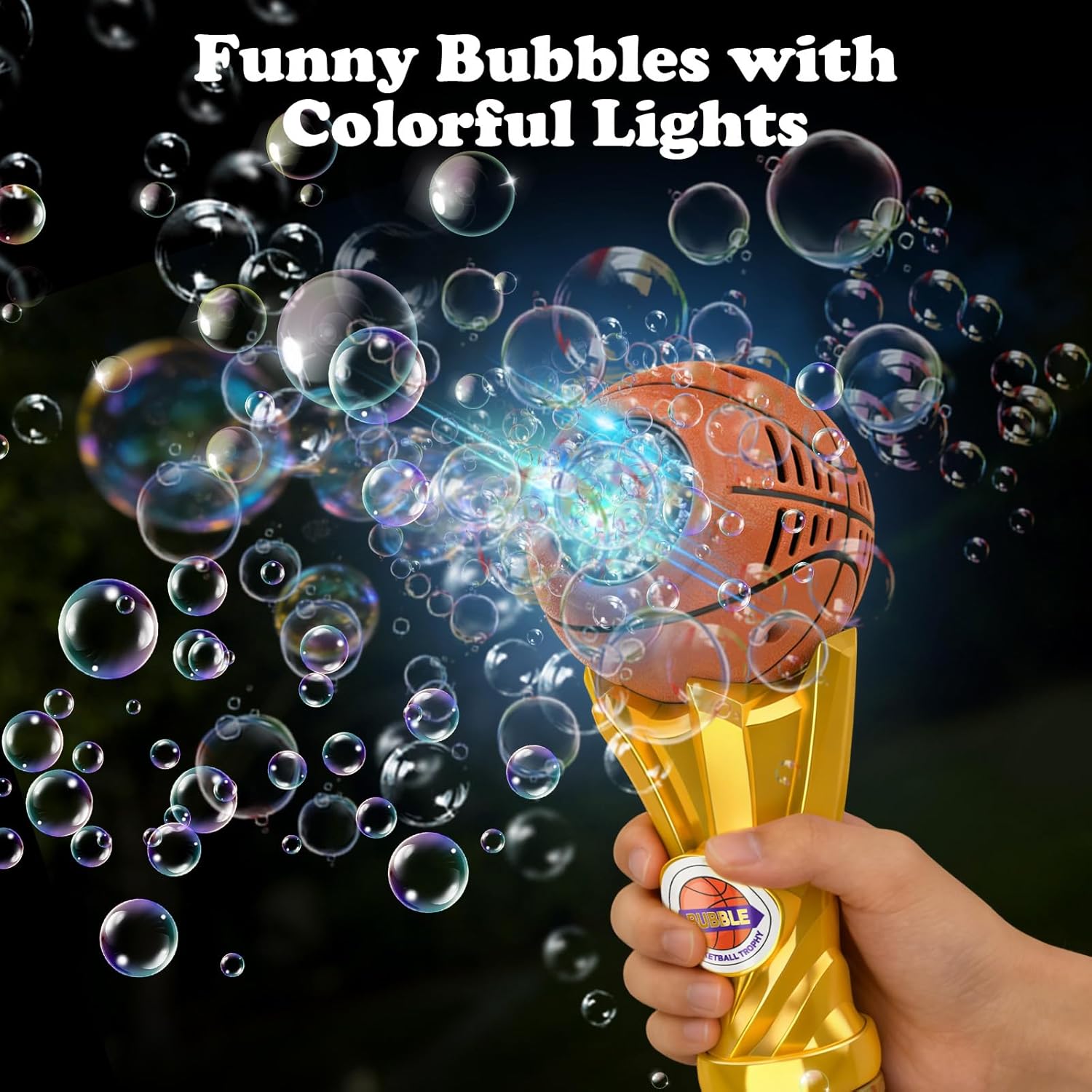 Basketball Trophy Bubble Wand,Basketball World Cup Bubble Machine for Kids,Light Up Bubble Maker,Bubble Blower,Outdoor Party Birthday Bubbles Toy for Toddlers,Gifts for Boys Age 3-8 Years Old.