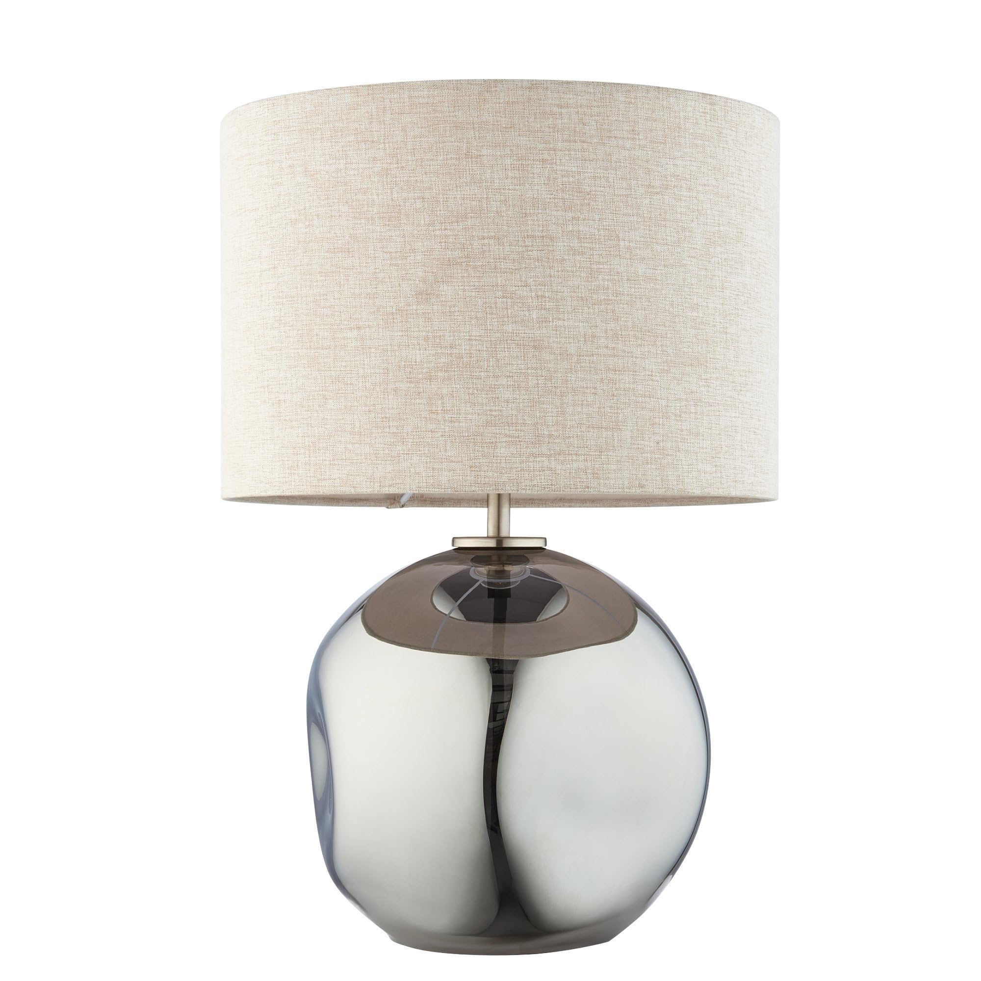 firstchoicelighting Modern Table Lamp or Bedside Light, Smokey Mirror Dimpled Glass, Height 43cm, Fabric Shade
