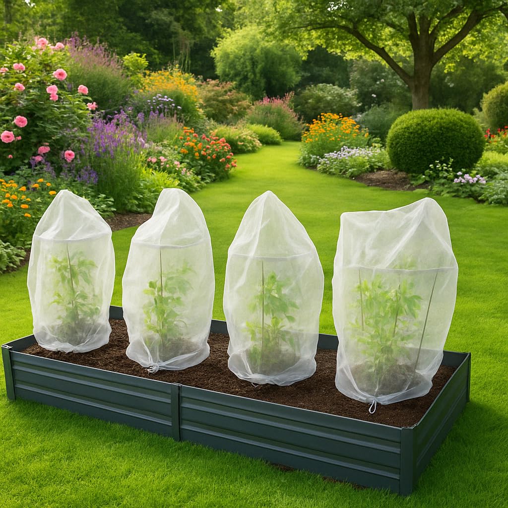 Red para Árboles Frutales 100x75CM en 4 Piezas | Bolsas de Protección para Frutas y Verduras en Diferentes Tamaños | Red de Jardín Blanca para Arándanos y Tomates