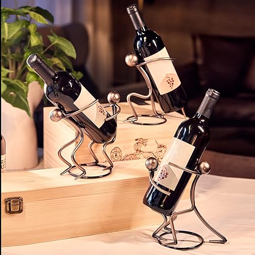 Miniatura 4 de Estante de vino de mesa, soporte para botella de vino, estatuilla de encimera, color plateado metálico, regalos únicos y accesorios para los amantes