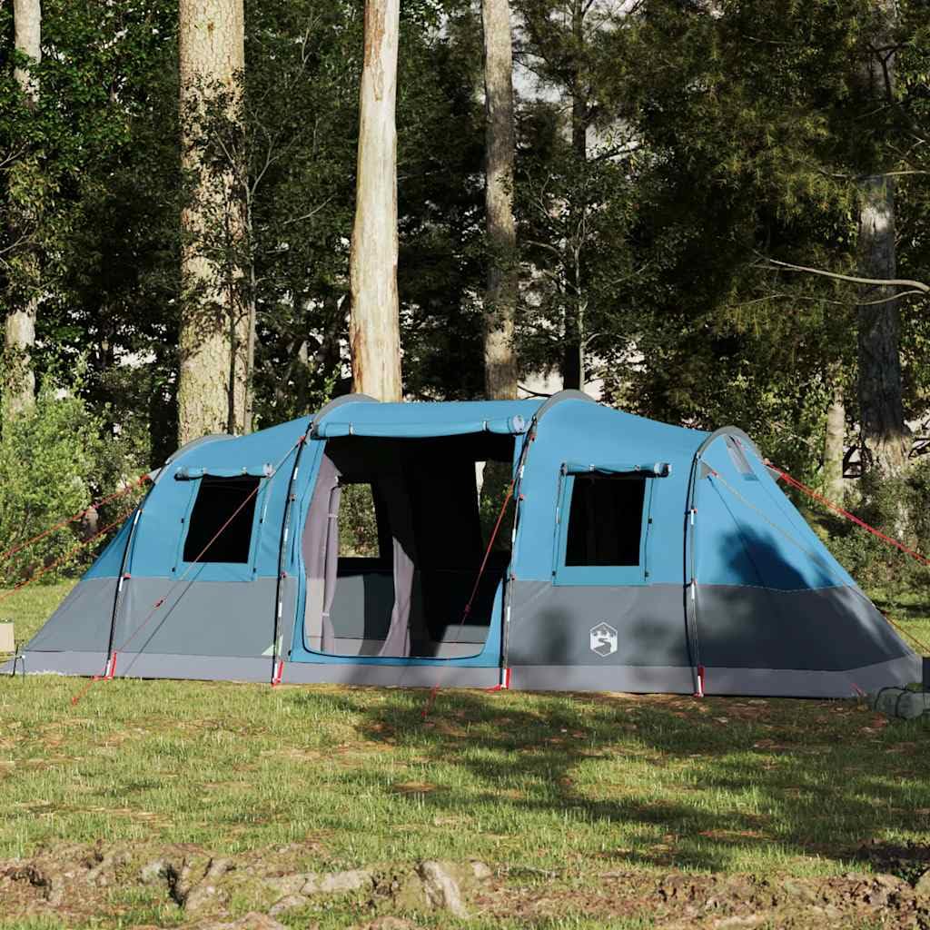 Tunel Family Tent, 6-osobowy, niebieski, wodoodporny, poliester 185T, powlekany poliuretanem, 564 x 240 x 205 cm, lekki, przenośny namiot kempingowy z 2 kabinami do spania