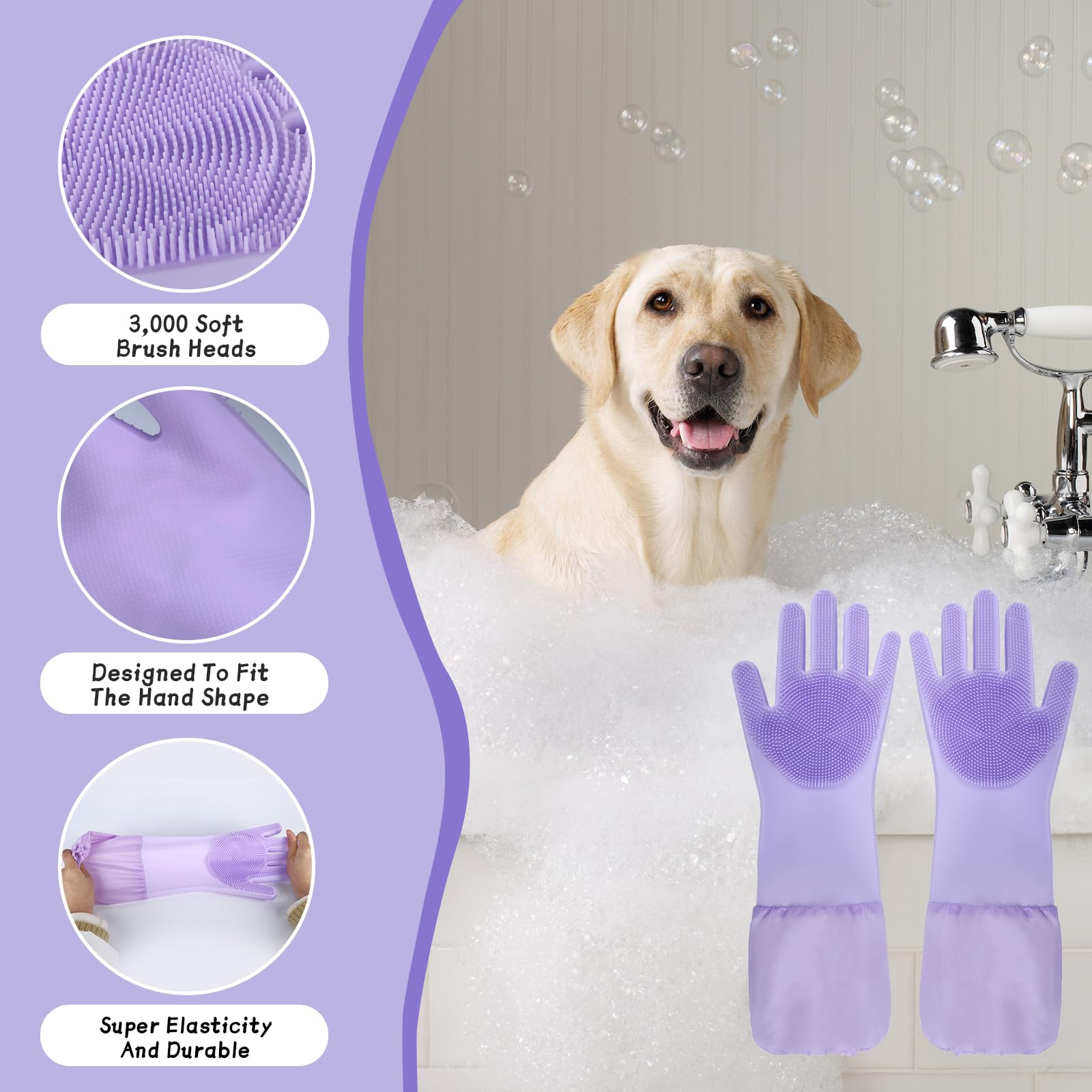 Guantes 2 en 1 para lavar perros con cepillo de dientes de dedo, guantes de baño de silicona para mascotas, para una limpieza suave, masaje y desprendimiento, perfectos para perros y gatos,