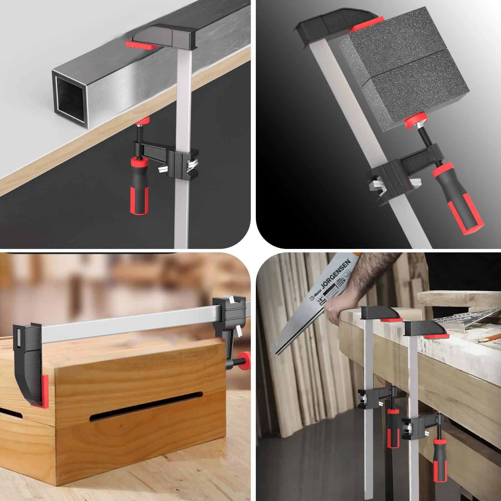 4 Stück Schraubzwingen Sets, 350mm Profi Schraubzwinge aus Edelstahl, 75mm Maultiefe für Präzises Fixieren von Holzwerkstücken, Spannkraft 270kg für vielfältige Spannanwendungen