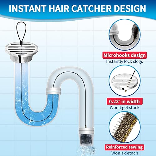 Miniatura 5 de Removedor de obstrucciones de drenaje de serpiente para fregadero de 30 pulgadas, serpiente de plomería de acero antirrotura mejorado con