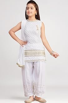 Aarika Girls Ethnic Wear Black Colour Sequin Embroidery/Lace Work Georgette Kurti Patiala Set With Dupatta