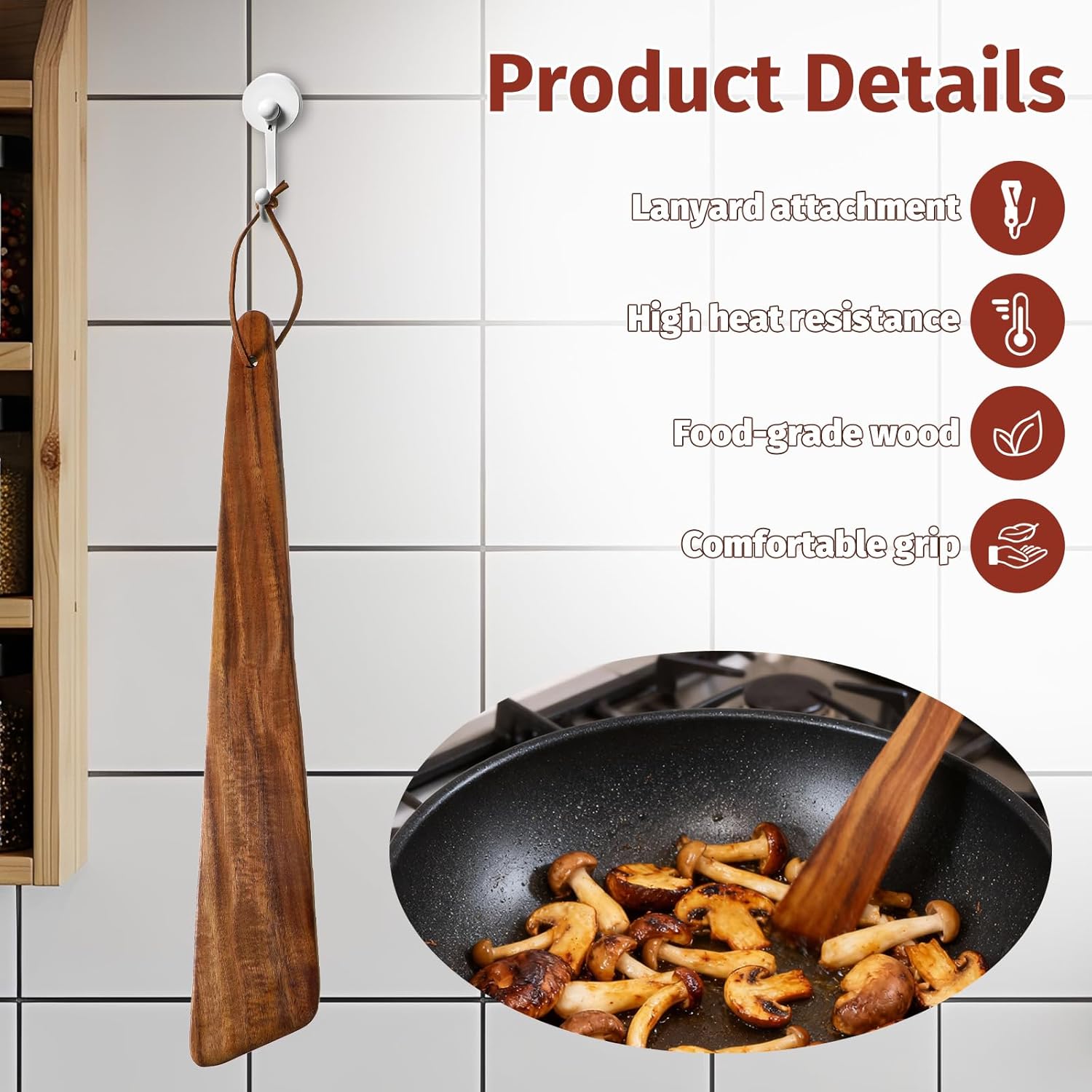 12 Inch Teak Wood Spatula, Washable Reusable Flat Wood Spatula Egg Flipper Practical Wooden Cooking Utensils for Home Kitchen Flipping Scraping Turning - Image 3