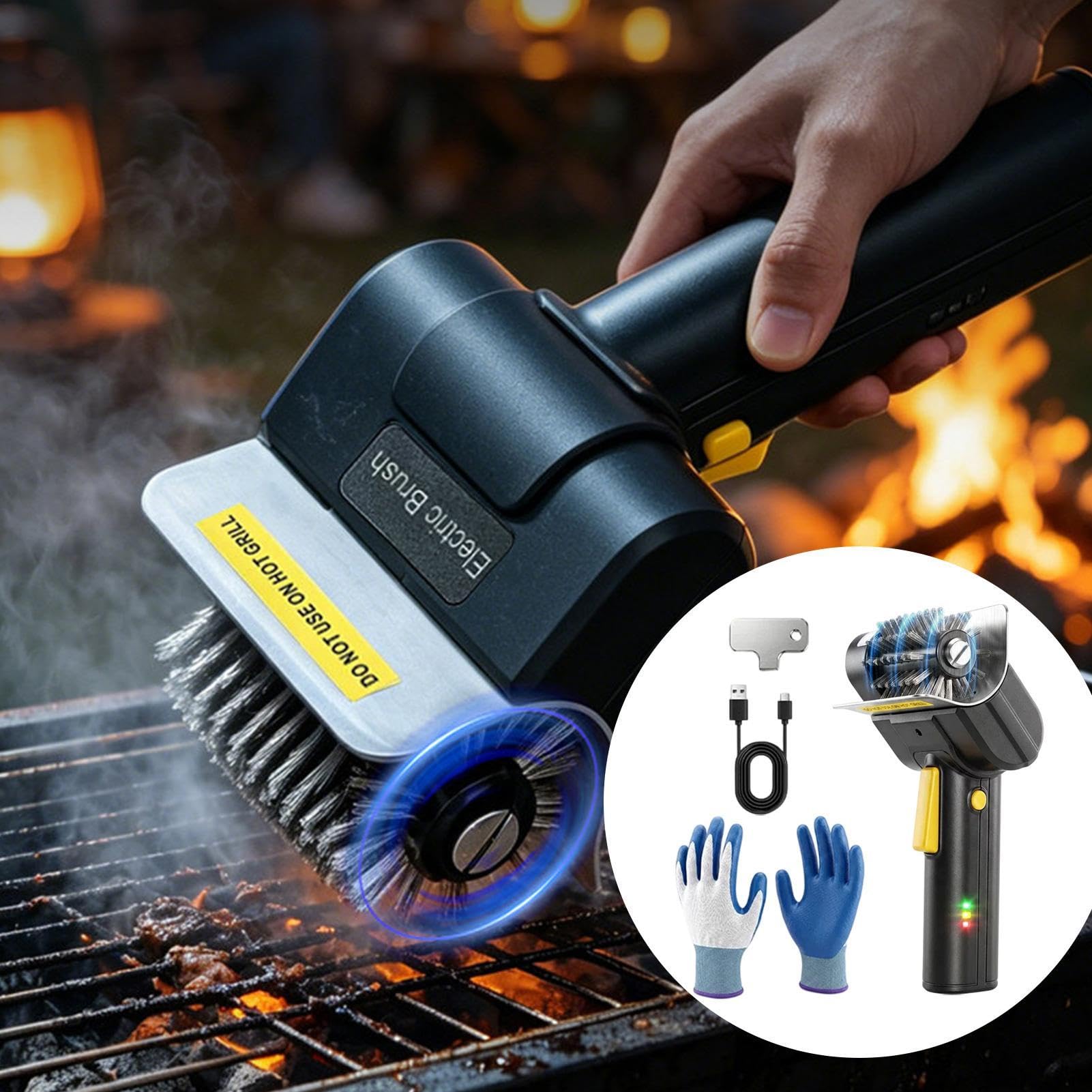 Spazzola Elettrica Per Griglia Barbecue Setole Metalliche Impugnatura | Spazzola Elettrica per Barbecue Per Casa Cucina Ristorante Campeggio Picnic Patio Balcone