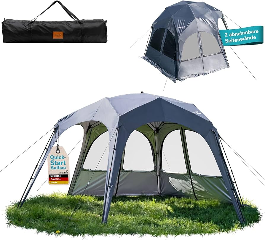 Skandika Pavillon Lundholm 462 Quick-Start | Outdoor Gartenpavillon, 2 Seitenwände, Quick-Up Gestänge, 230 cm Stehhöhe, Sonnenschutz UPF 80+, wetterfest