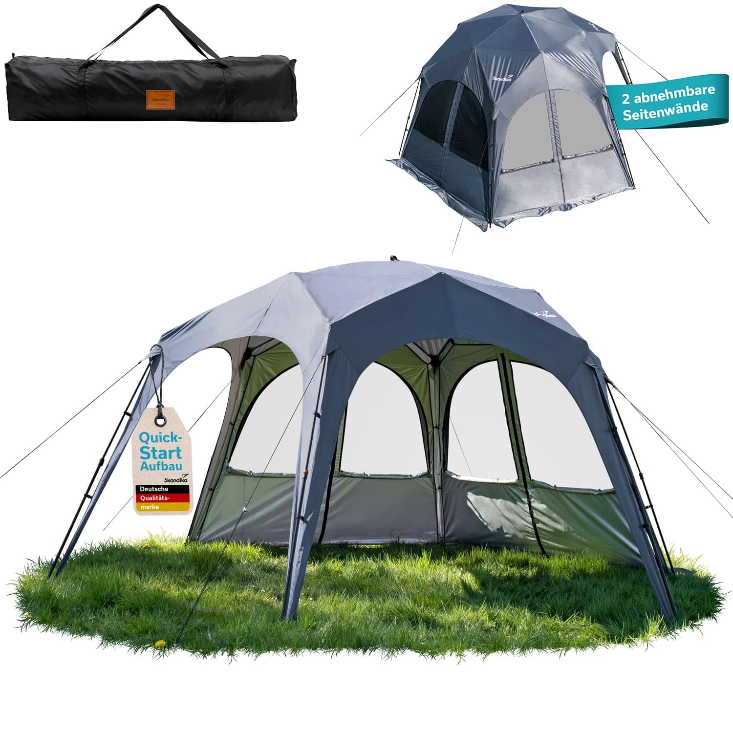 Skandika Pavillon Lundholm 462 Quick-Start | Outdoor Gartenpavillon, 2 Seitenwände, Quick-Up Gestänge, 230 cm Stehhöhe, Sonnenschutz UPF 80+, wetterfest | Partyzelt für Garten, Festival, Strand