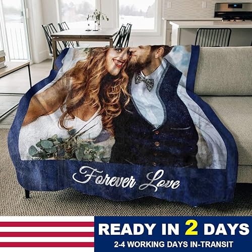 Miniatura 2 de MeMoShe Mantas personalizadas con fotos, regalos personalizados para parejas, manta personalizada con texto en inglés "I Love You", regalo de